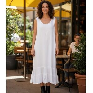 Karavan Dress Womens 6P White Sleeveless Midi Ruffled Hem Boho Casual Minimalist